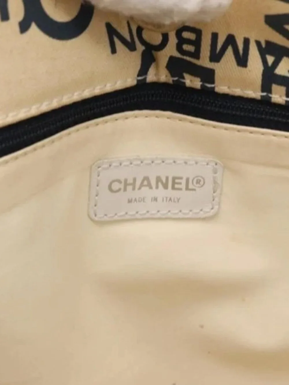 CHANEL By Sea Line Tote Bag Canvas Navy Beige CC Auth mr1854